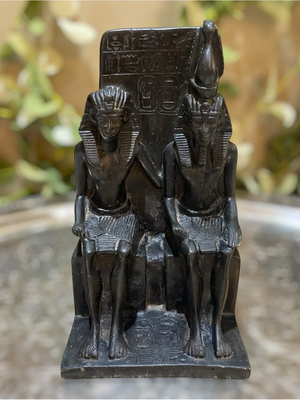 Vintage Bookend Egyptian King Queen on Throne Black